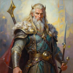 painting of a beautiful rendition of the mythical odin, smt rendition, illustration, artistic, colorful, hyper detailed, in the style of greg rutkowski,