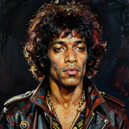portrait of cyberpunk jimi hendrix by egon schiele in the style of greg rutkowski
