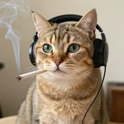🐱 wearing a 👔, smoking a 🚬