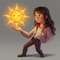 Concept art, Eleven from 'Stranger Things' Season 3 (2019), with long hair, conjuring a magical miniature sun in her hand