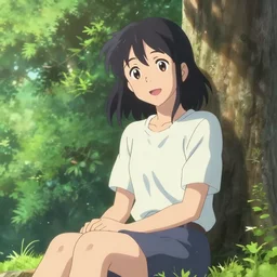 photorealistic A beautiful smiling anime girl named Joe Biden sitting under a tree, anime key visual, digital art, anime screenshot, kyoto animation, makoto shinkai, trending on artstation