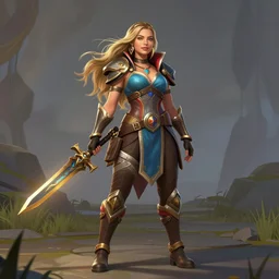Margot Robbie as a league of legends character wide shot
