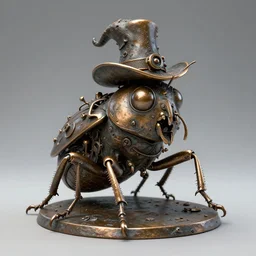 a weird looking insect with a hat on its head, a bronze sculpture by craig davison, zbrush central contest winner, mingei, made of insects, grotesque, steampunk