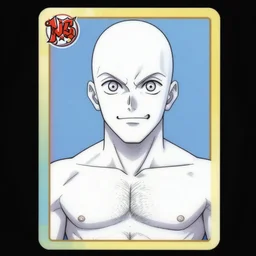 official hunter x hunter card with picture of a white skinned armenian with a big jaw and a hairy chest