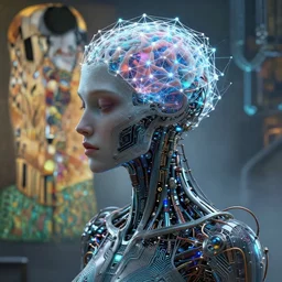 cybernetic demon dreaming with its highly networked mind, lsd, circuitry, intricate detail, royo, whealan, giger, klimt, hd, octane render, unreal engine,