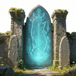 ancient overgrown! ruins, medieval gates, runestones!, mysetrious etherial mesmerizing runic!!!, catlike, magical elven geometry, concept art by gustav klimt!, deviantart contest winner, environmental art, indigo flower meadow, fairy circles, lit by moonlight!!, high detail, intricate masterpiece