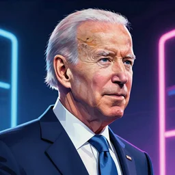 futuristic comic about Joe Biden, neon lighting