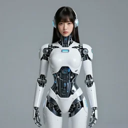 beautiful centered fine art photo portrait of hoyeon jung as a solarpunk robotic humanoid withwhite mechanical parts with led lights, bathing in a calm lake, ultra - detailed and intricate, white background, sun lighting, soft focus, slow exposure hdr 8 k