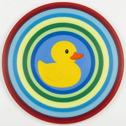 rubber duck painting in the style of frank stella, concentric circles, geometric, evenly spaced, minimalist, very colorful