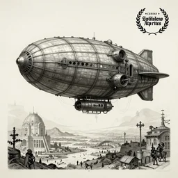 detailed blueprints for a steampunk zeppelin