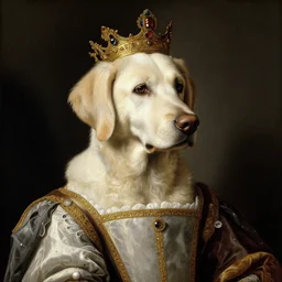 portrait of a white labrododdle dressed as an italian queen, painting by botticelli, 1 4 8 0 s