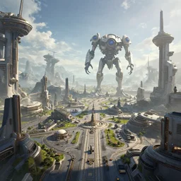 huge sci - fi battlefield with protoss, beautifully detailed 4 k octane render, 4 k post processing, soft natural volumetric lighting, scifi base, artstation, by johnson ting, jama jurabaev