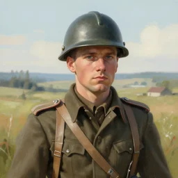 handmade character portrait ofa wolrd war i german soldier in a stunning and thematic landscape in the style of artgerm and enki bilal and bastien lecouffe - deharme, wlop, line art, watercolor, cinematic lighting, hyperdetailed, 8 k realistic, symmetrical, global illumination, frostbite 3 engine, cryengine, dof, trending on artstation, digital art, chanel