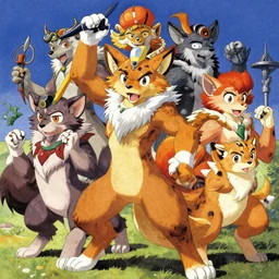 an exciting anime sci - fi action vibrant gouache impressionist renaissance painting of furries sparring by al williamson and vincent di fate, trending on artstation, vivid steampunk concept