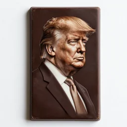 trump as engraving on dark chocolate bar