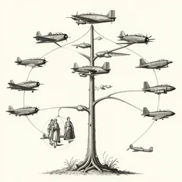 detailed 18th century illustration of the evolutionary tree of fighter