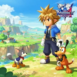A leaked image of a Warrior cats world in Kingdom Hearts 4, Kingdom hearts worlds, Sora donald and Goofy exploring the world of Warrior cats, action rpg Video game, Sora wielding a keyblade, Sora as a cat, cartoony shaders, rtx on, Erin hunter, Warrior cats book series