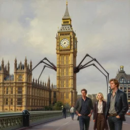 oil painting of big ben with spider legs, elegant, detailed, fantasy, hd shot, digital portrait, beautiful, artstation, comic style, unreal engine, by artgerm, guy denning, jakub rozalski, magali villeneuve and charlie bowater