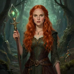 young, redhead Natalie Portman as an alchemist, fantasy concept art by J.Dickenson and Greg Rutkowski