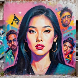 portrait of an asian woman painted by artgerm, karol bak, artur bordalo, sandra chevrier : : portrait, vibrant, character, illustration, street art, graffiti