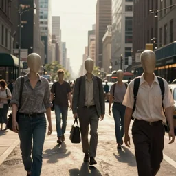 busy city street with headless people, high definition,