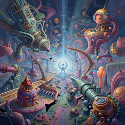 a psychedelic realm where the laws of reality are breaking down and showing the underlying mechanisms of existence, four dimensional illustration by wlop lisa frank greg rutkowski bob ross illustration, epic, fantasy, hyper detailed, smooth, unreal engine, sharp focus, ray tracing