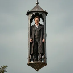 Nicholas Cage imprisoned in a medieval gibbet of metal XF IQ4, f/1.4, ISO 200, 1/160s, 8K, in-frame