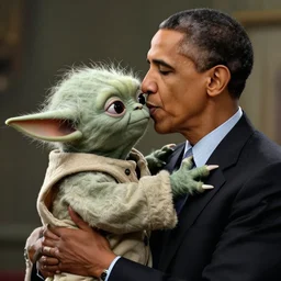 obama kissing yoda, realistic, digital art