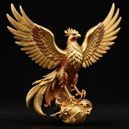 gold and brown phoenix on black background, detailed