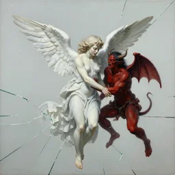 the best lack all conviction while the worst are full passionate intensity, painting, minimalist, elegant, hyperrealistic, seen through broken glass, bleeding angel attacked by demon
