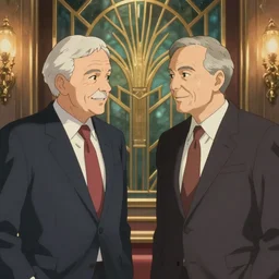 bernie sanders meets eugene debs, anime, cinematic, art deco, semi - realistic anime, award winning, masterpiece, style of studio ghibli, makoto shinkai, trending on artstation, 8 k