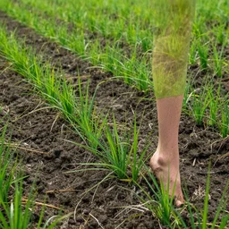 a field of arms and legs growing out of the ground