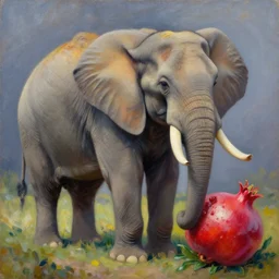 impressionist oil painting of a hybrid elephant pomegranate
