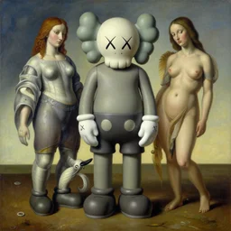 chaotic 3 d sensual female shapes by kaws, james jean and salvador dali and shusei nagaoka, oil on canvas, surrealism, neoclassicism, renaissance, hyper realistic, cell shaded, metallic reflections, physically based rendering, 8 k