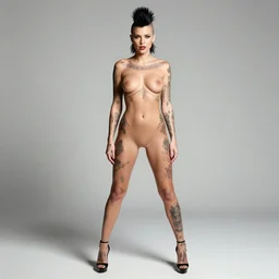 full body shot of sexy taylor swift covered in tattoos with a black mohawk, screaming into a microphone on stage in a metal band