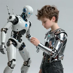 beautiful androgynous boy turning into a robot, intricate, art by greg rutkowski, hd, high detailed, 4 k,