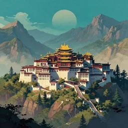 monastery in the mountains, epic retrowave art, trending on art station