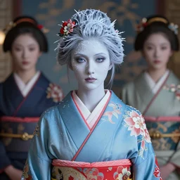 dreamlike luxury stunning gorgeous woman fairy portrait, pale blue and red kimono, art by artgerm, wlop, loish, ilya kuvshinov, 8 k hyperrealistic, hyperdetailed, beautiful lighting, detailed background, depth of field, symmetrical face, frostbite 3 engine, cryengine,