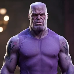 portrait of thanos with a tattoo of grim reaper and hearts, backlight, bokeh, mcu