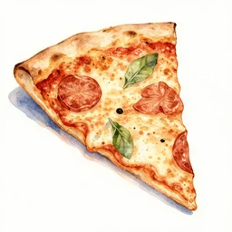 maximalist delicious pizza slice, by kseniia yeromenko, watercolor, illustration