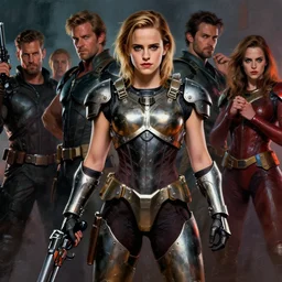 model female bodybuilder emma watson wearing metal gear armor holding gun dramatic lighting art by brandon anschutz by yoji shinkawa by richard schmid by greg rutkowski by sandra chevrier by jeremy lipking cinematic dramatic brush strokes background