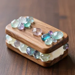 an ice cream sandwich made out of gems and high quality wood,