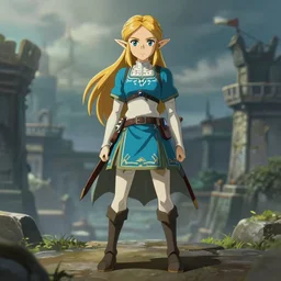 full body portrait character concept art, anime key visual of zelda, studio lighting delicate features finely detailed perfect face directed gaze, at an ancient city, gapmoe yandere grimdark, trending on pixiv fanbox, painted by greg rutkowski makoto shinkai takashi takeuchi studio ghibli