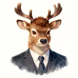 character design portrait of a stupid chinese anthropomorphic furry deer man with deer ears, short brown hair, wearing a suits, looking at the camera, 4 k, concept art, by wlop, wenjun lin, watercolor, ilya kuvshinov, artgerm, krenz cushart, pixiv.