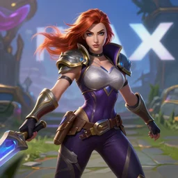 an action shot centered on Sophie turner as Miss Fortune in League of Legends, 4K, cinema, imax, hyperreal