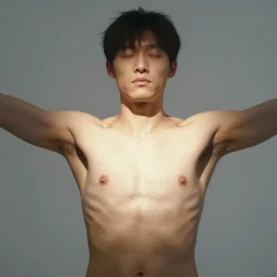 upper body of a man with obscured face arms flung wide light shining from within his chest, hyperreal, inner light, out of focus, in the style of shumolly monable artgerm zeronis pilyeon ruan jia