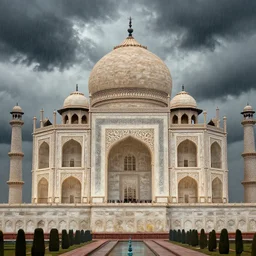 construction of Taj Mahal, by Nathan Dane Clarke, by Bruce Pennington, trending on artstation, top on pixiv, masterpiece, cinematic composition, rule of thirds, dynamic, neoclassical, detailed, beautiful lighting, dark clouds, heavy rain, 8K, no frames,