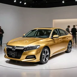 A 24 karat gold Honda Accord on display at an auction.