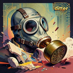 ( ( dither ) ), editorial illustration gas mask meltdown, modern art deco, colorful, ( ( mads berg ) ), christopher balaskas, victo ngairich grainy texture, detailed, dynamic composition, wide angle