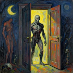artificial super consciousness opening the door to the unknown by anton fadeev, by hr giger, fauvism, horror, trending on artstation, masterpiece, octane render